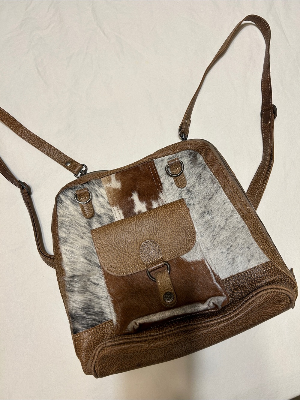 Myra Bag Brown and White Haircalf Leather Backpack